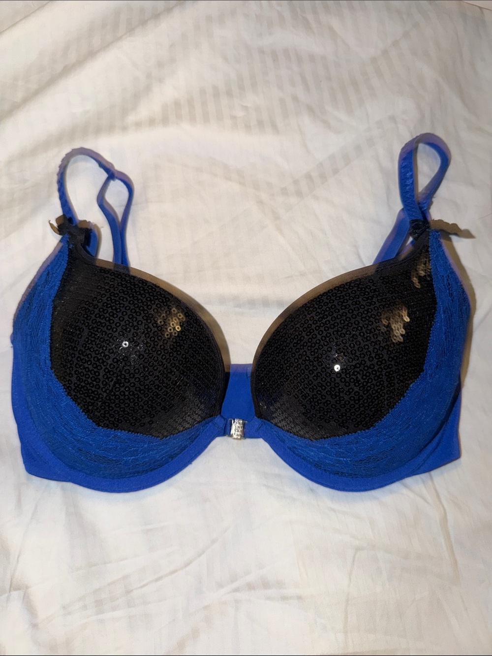Blue and Black Sequin gel Push-Up Bra - Women Intimates